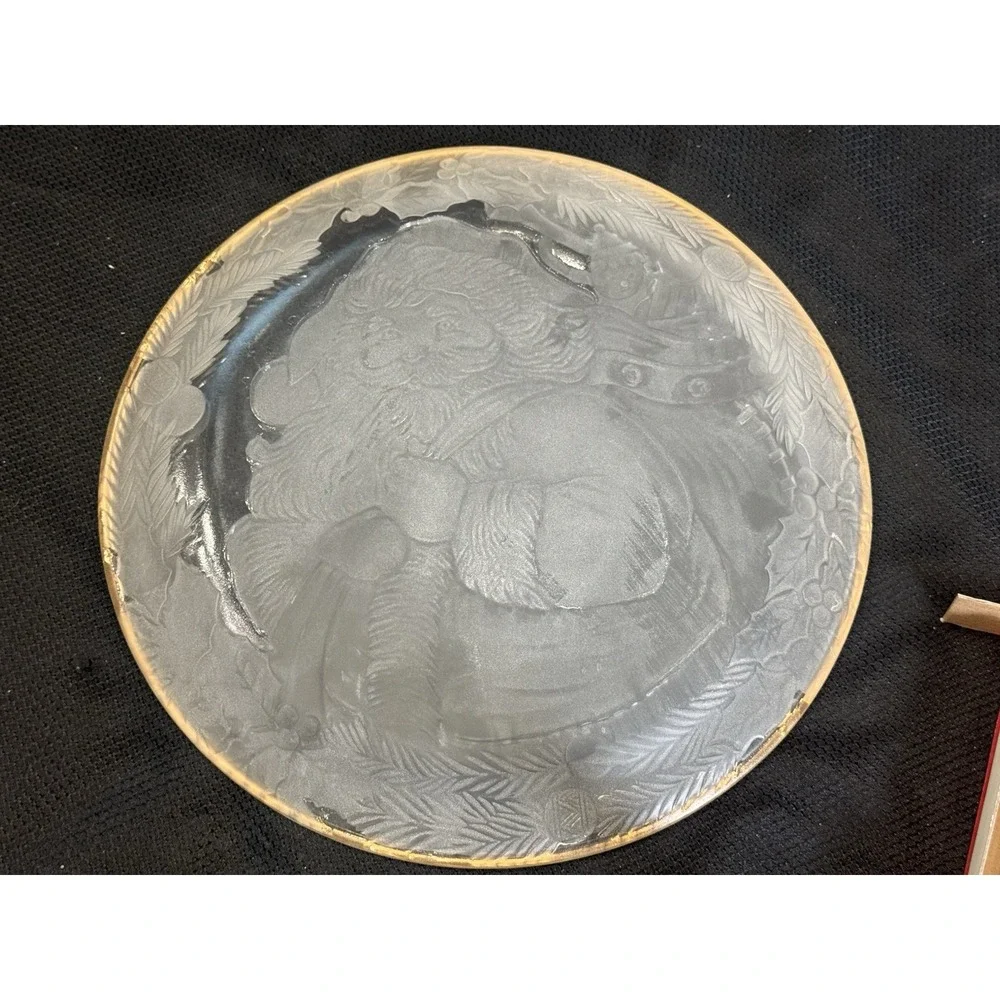 White Christmas Platter By Elements Gold Rim 13